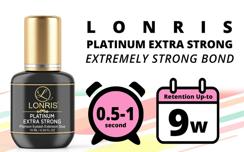 LONRIS 8-9 Weeks Retention/Volume Eyelash Extension Glue/Platinum Extra Strong LONRIS Lash / 0.5-1 Sec Drying time/Maximum Bonding/Semi-Permanent Extensions Supplies/Professional Use Black Adhesive (10 ML) - Image 3